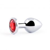 Металлическая втулка SILVER plug цвета серебро с красным кристаллом